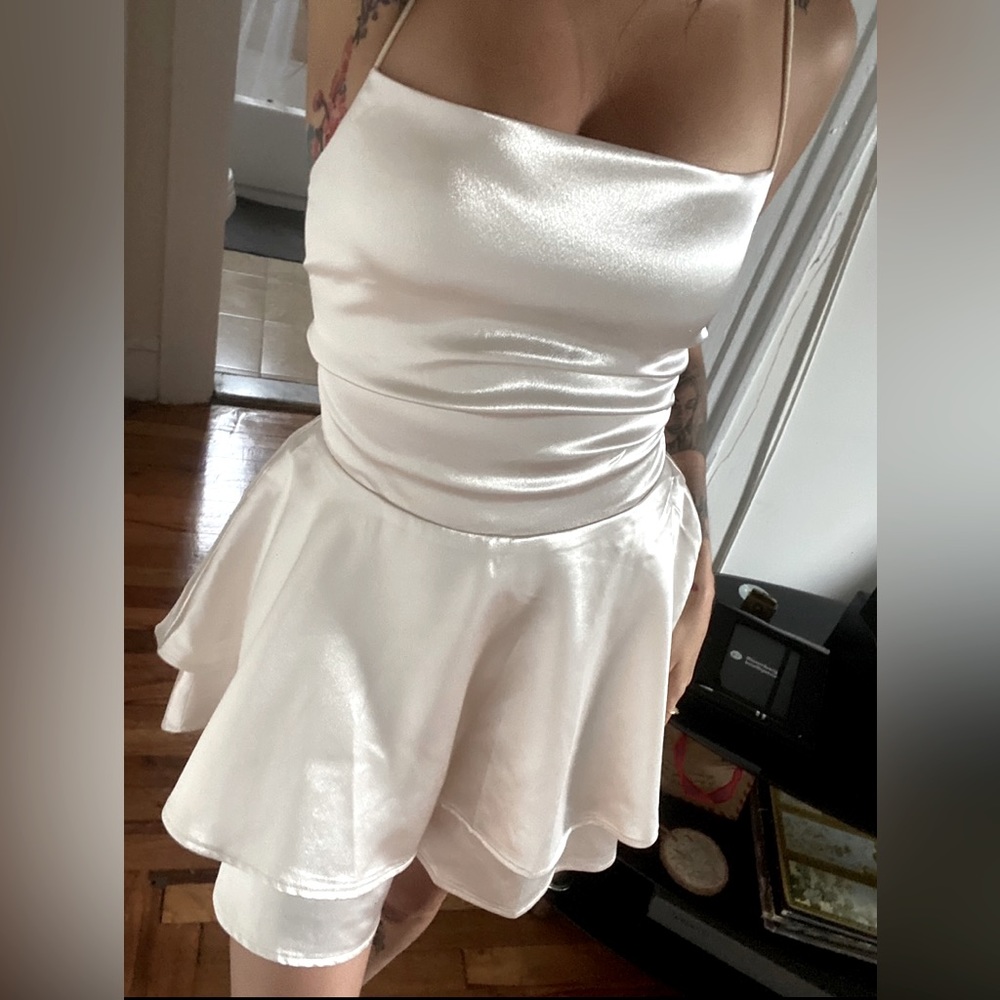 Satin Romper Dress - White//Champagne